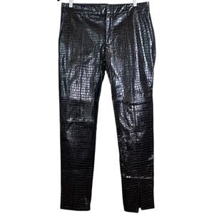 NEW Zara Croco Embossed Faux Leather Trousers Pants Black Size Large